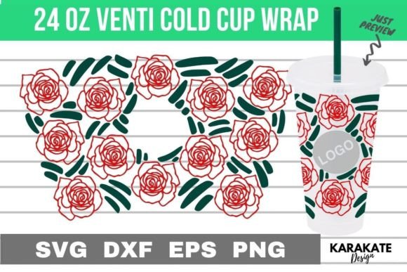 24 Oz Venti Cup SVG: Rose Line Graphics & Crafts
