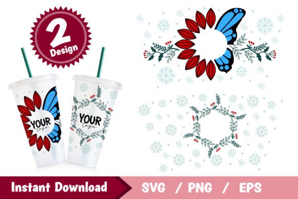 Christmas Venti Cold Cup Full Wrap Graphics & Print Templates