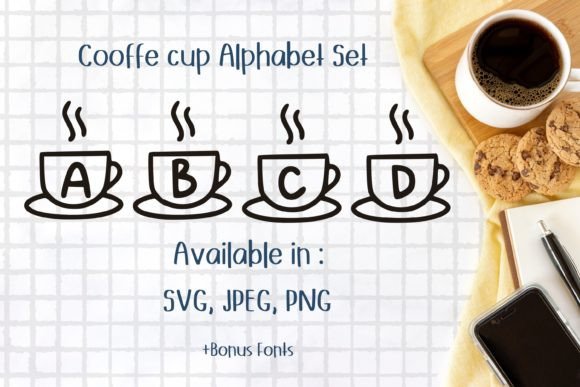 Coffee Cup Alphabet Set SVG: Craft Graphics