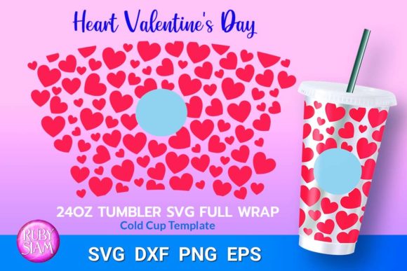 Heart Wrap SVG for 24oz Cold Cup: Valentine Tumbler Graphics