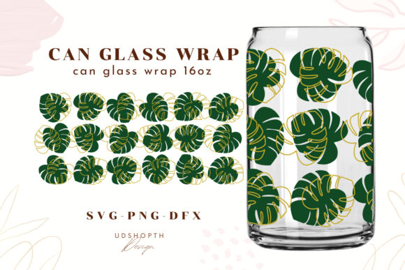 Monstera Leaves Libbey Glass Can Wrap for Graphics & Crafts