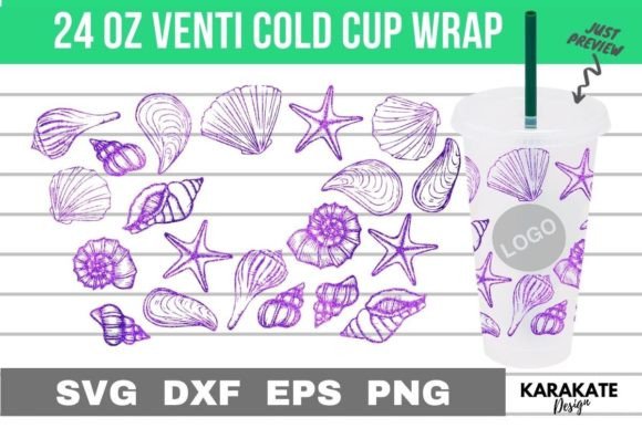 Sea Shell, 24 Oz Venti Cup Hole Wrap SVG: Graphics & Crafts