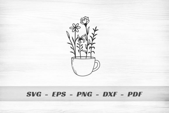 Tea Cup with Flowers SVG: Graphics & Print Templates