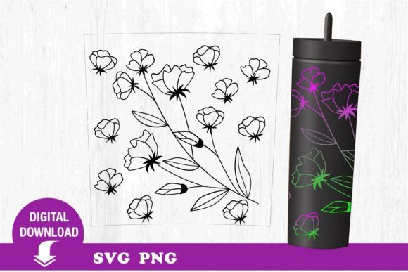 Tumbler Flowers Floral SVG: Cricut Graphics & Print Templates