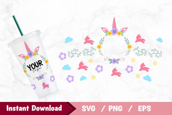 Unicorn Full Wrap Venti Cup: Graphics for Tumbler Wraps