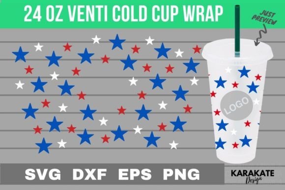 USA Star 24 Oz Venti Cup Hole Wrap SVG Graphics & Crafts